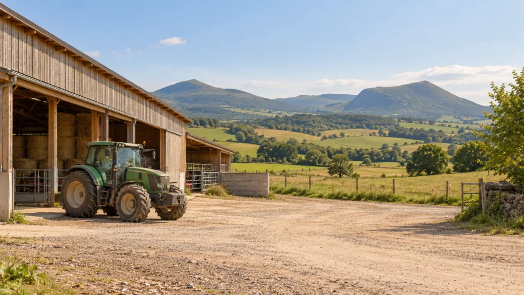 Exploitation agricole et volcans d'Auvergne