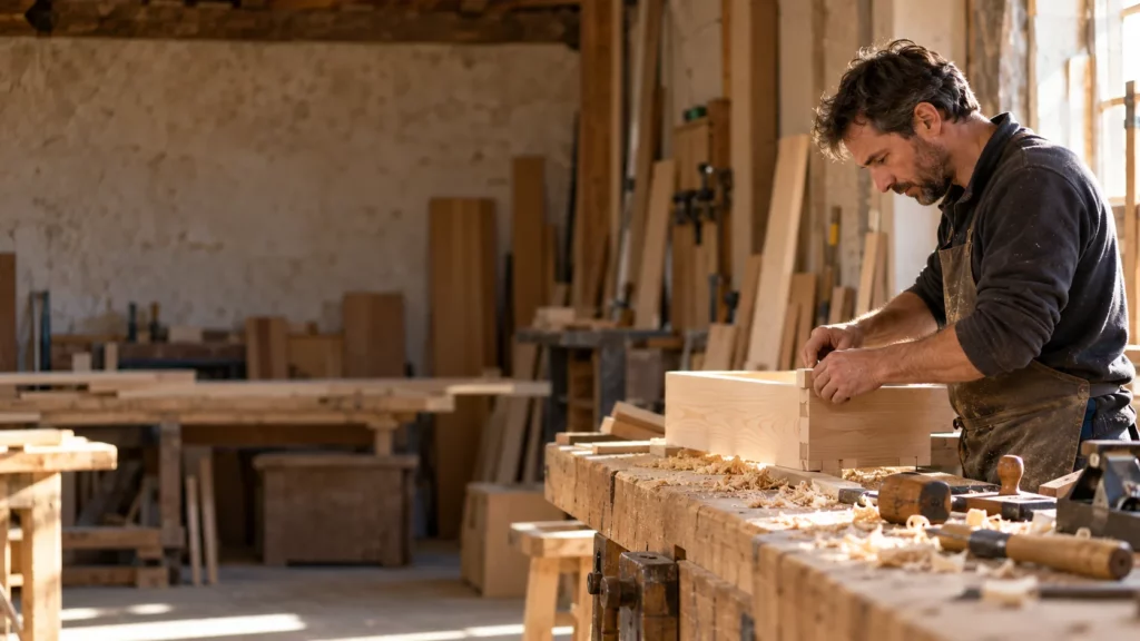 Menuisier au travail dans son atelier
